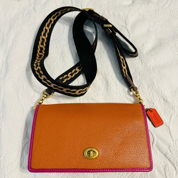 COACH Hayden 89359 Pebbled Leather Colorblock Crossbody Flap Bag Webbed Strap - Picture 1 of 10